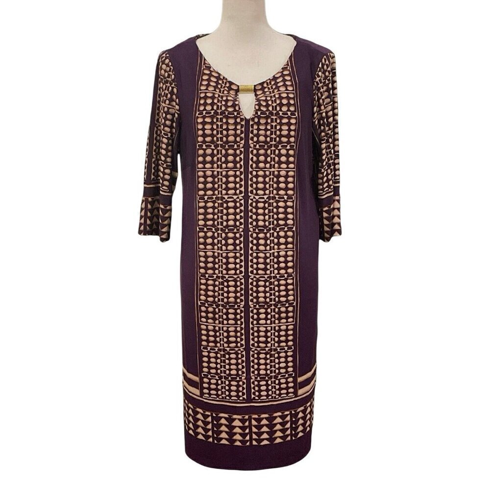 Emma & Michele Womens Shift Dress Size M Brown 3/4 Sleeve
